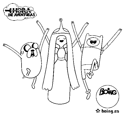 Disegno di Jake, principessa Bubblegum e Finn da Colorare