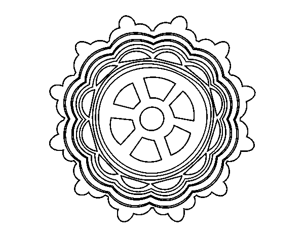 Disegno di Mandala con forma di ruota da Colorare