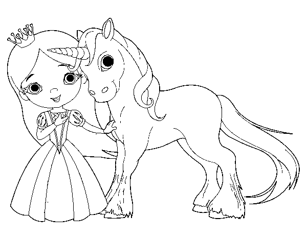 Disegno di Principessa e unicorno da Colorare