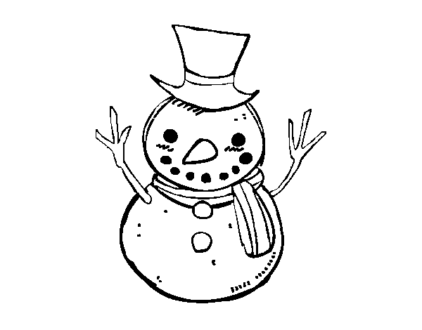 Disegno di Un pupazzo di neve con il cappello da Colorare