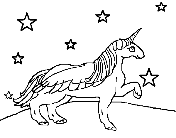 Disegno di Unicorno guardando le stelle da Colorare