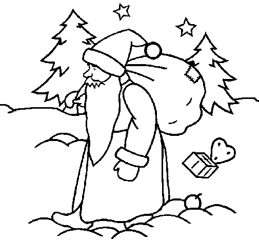 Disegno di Babbo Natale che consegna i regali da Colorare