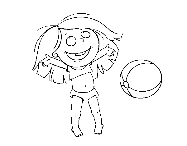 Disegno di Bambina con pallone da spiaggia da Colorare