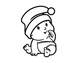 Disegno di Bambino con cappello di Babbo Natale da colorare