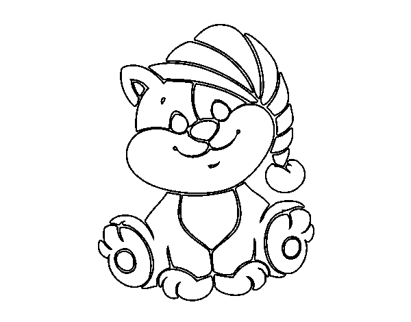 Disegno di Gatto con cappello da Colorare