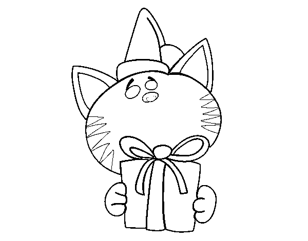 Disegno di Gatto con regalo da Colorare