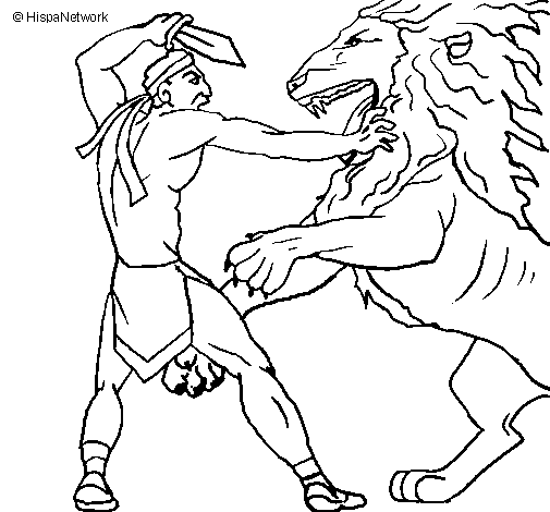 Disegno di Gladiatore contro un leone da Colorare
