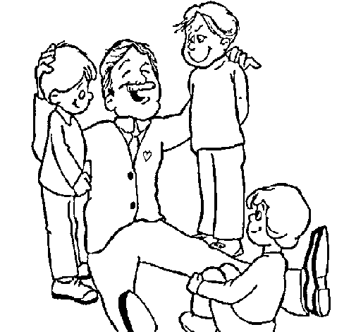 Disegno di Papà con i suoi 3 figli  da Colorare