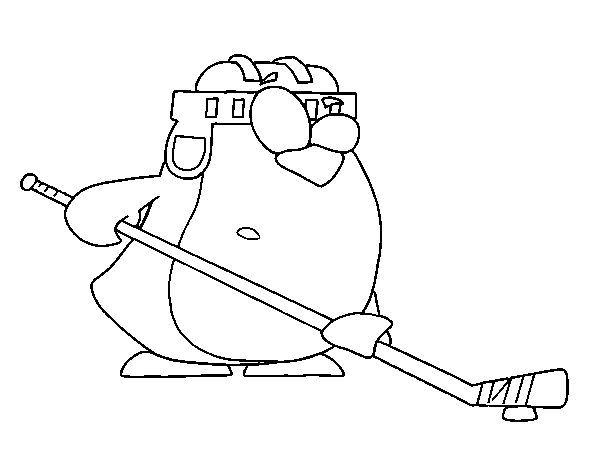 Disegno di Pinguino giocare a hockey da Colorare