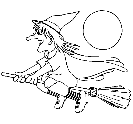 Disegno di Strega sulla scopa volante da Colorare