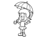 Disegno di Una ragazza con un ombrello da colorare